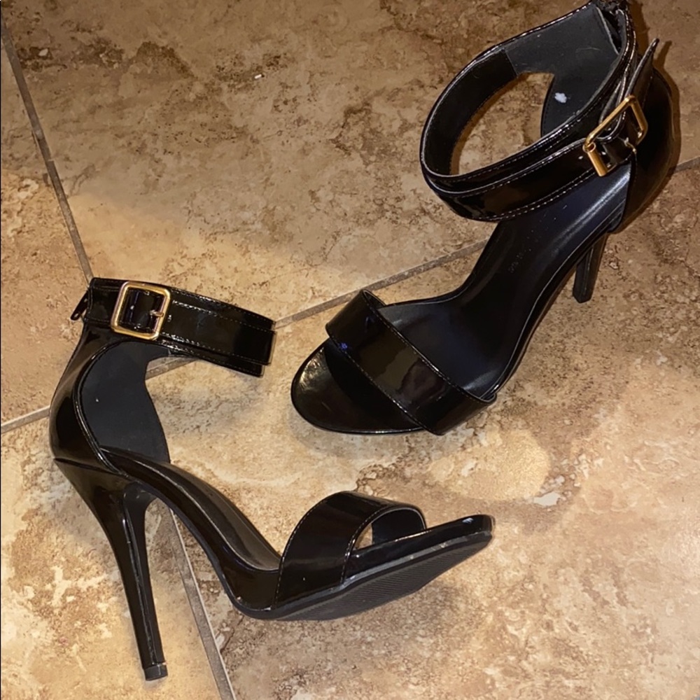 Black High Heels with Gold Accents